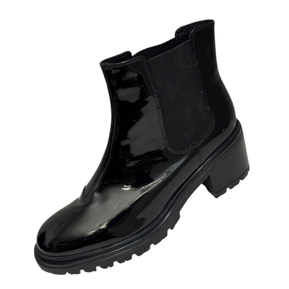 GEOX Glossy Patent Leather Chelsea Boots Block‎ Heel Lug Sole D46QCF Size 41 New